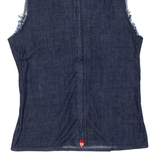 GUESS Zip Up Mens Plain Shirt Blue Sleeveless L