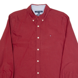 TOMMY HILFIGER Mens Plain Shirt Red Long Sleeve M