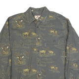 WOOLRICH Deer Mens Shirt Grey 90s Long Sleeve M