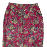 CHALOU Womens Pencil Skirt Red Midi 90s Floral M
