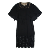 BCBGMAXAZRIA Womens Bodycon Dress Black Short Sleeve Midi XS