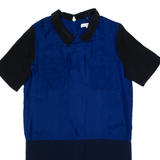 SANDRO Womens Day Dress Blue Silk Short Sleeve Knee Length M