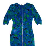 WHISTLES Womens Bodycon Dress Blue Silk Crazy Pattern Knee Length UK 8
