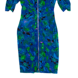 WHISTLES Womens Bodycon Dress Blue Silk Crazy Pattern Knee Length UK 8