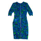 WHISTLES Womens Bodycon Dress Blue Silk Crazy Pattern Knee Length UK 8