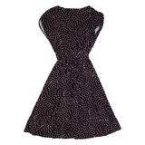 MONSOON Womens A-Line Dress Black Spotted Short Sleeve Midi UK 10
