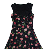 LAURA ASHLEY Womens A-Line Dress Black Floral Sleeveless Midi UK 10