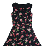 LAURA ASHLEY Womens A-Line Dress Black Floral Sleeveless Midi UK 10