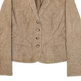PEARLS Womens Blazer Jacket Beige Leather Suede S