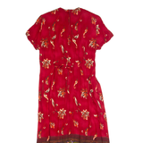 POSITIVE ATTITUDE Womens Maxi Dress Red 90s Floral Short Sleeve Long M