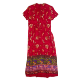 POSITIVE ATTITUDE Womens Maxi Dress Red 90s Floral Short Sleeve Long M