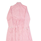 Womens A-Line Dress Pink 90s Floral Long Sleeve Hi-Low S