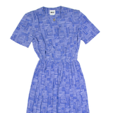 LESLIE FAY Womens A-Line Dress Blue 90s Geometric Short Sleeve Midi S