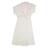 Womens Wrap Dress Cream 90s Floral Short Sleeve Long M