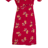 KATIE MFG Womens Maxi Dress Red 90s Floral Short Sleeve Long S