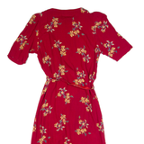 KATIE MFG Womens Maxi Dress Red 90s Floral Short Sleeve Long S