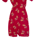 KATIE MFG Womens Maxi Dress Red 90s Floral Short Sleeve Long S