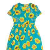 LOVE FIELD Womens A-Line Dress Blue 90s Floral Short Sleeve Long M