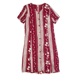 Womens Tea Dress Red 90s Floral Short Sleeve Long L