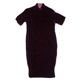 Womens Pencil Dress Purple Velvet 90s Short Sleeve Midi M