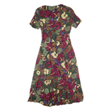 DAWN JOY FASHIONS Womens Tea Dress Green 90s Floral Short Sleeve Long S