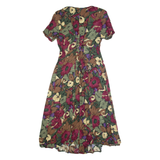 DAWN JOY FASHIONS Womens Tea Dress Green 90s Floral Short Sleeve Long S