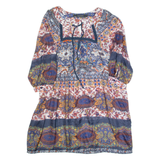 ZARA BASIC Oversized Womens Day Dress Blue Silk Crazy Pattern Short XS