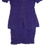 PLAZA SOUTH Womens Pencil Dress Purple 90s Short Sleeve Midi M