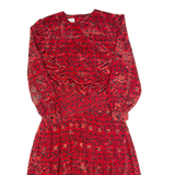 SAMANTHA STEVENS Womens A-Line Dress Red 90s Floral Long Sleeve Long M
