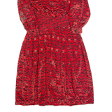 SAMANTHA STEVENS Womens A-Line Dress Red 90s Floral Long Sleeve Long M