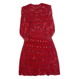 SAMANTHA STEVENS Womens A-Line Dress Red 90s Floral Long Sleeve Long M