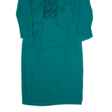 NICOLE PARIS Womens Pencil Dress Green 90s Long Sleeve Midi M