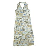 CLUB MYSTIQUE Womens Day Dress Cream 90s Crazy Pattern Sleeveless Long L