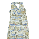 CLUB MYSTIQUE Womens Day Dress Cream 90s Crazy Pattern Sleeveless Long L