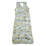 CLUB MYSTIQUE Womens Day Dress Cream 90s Crazy Pattern Sleeveless Long L
