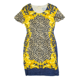 BLOOMINGDALES Womens Pencil Dress Blue Silk 90s Animal Print M