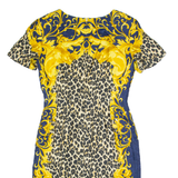 BLOOMINGDALES Womens Pencil Dress Blue Silk 90s Animal Print M