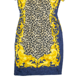 BLOOMINGDALES Womens Pencil Dress Blue Silk 90s Animal Print M
