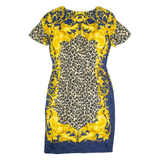 BLOOMINGDALES Womens Pencil Dress Blue Silk 90s Animal Print M