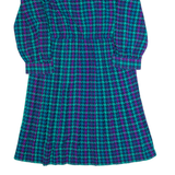 SCHRADER Womens Day Dress Blue 90s Check Long Sleeve Midi L