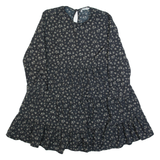 ZARA Oversized Womens Day Dress Black 90s Floral Knee Length XS