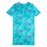 Womens Day Dress Blue 90s Floral Short Sleeve Midi L