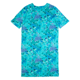 Womens Day Dress Blue 90s Floral Short Sleeve Midi L