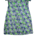 Womens Day Dress Blue 90s Geometric Short Sleeve Midi L