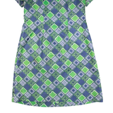 Womens Day Dress Blue 90s Geometric Short Sleeve Midi L
