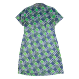 Womens Day Dress Blue 90s Geometric Short Sleeve Midi L