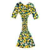 ANNA MARCHETTI Womens Bodycon Dress Yellow 90s Floral Midi S