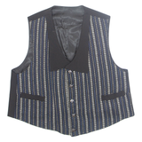 Womens Printed Waistcoat Black V-Neck Sleeveless Striped L