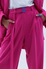 Pleated High-Waisted Wide Leg Trouser in Pink