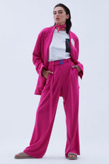 Pleated High-Waisted Wide Leg Trouser in Pink
